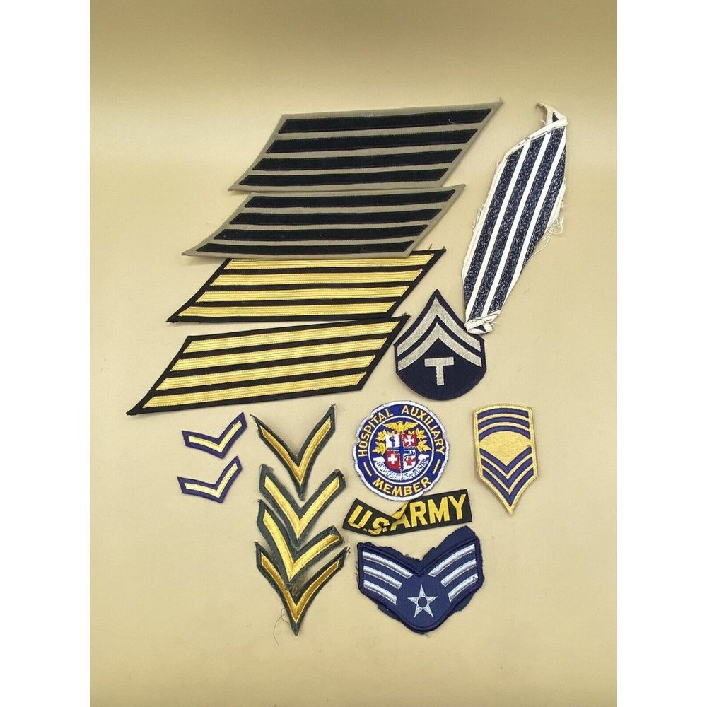 US Navy Army Air Force Mixed LOT 16 Patches Rank Race Track Medical Technical